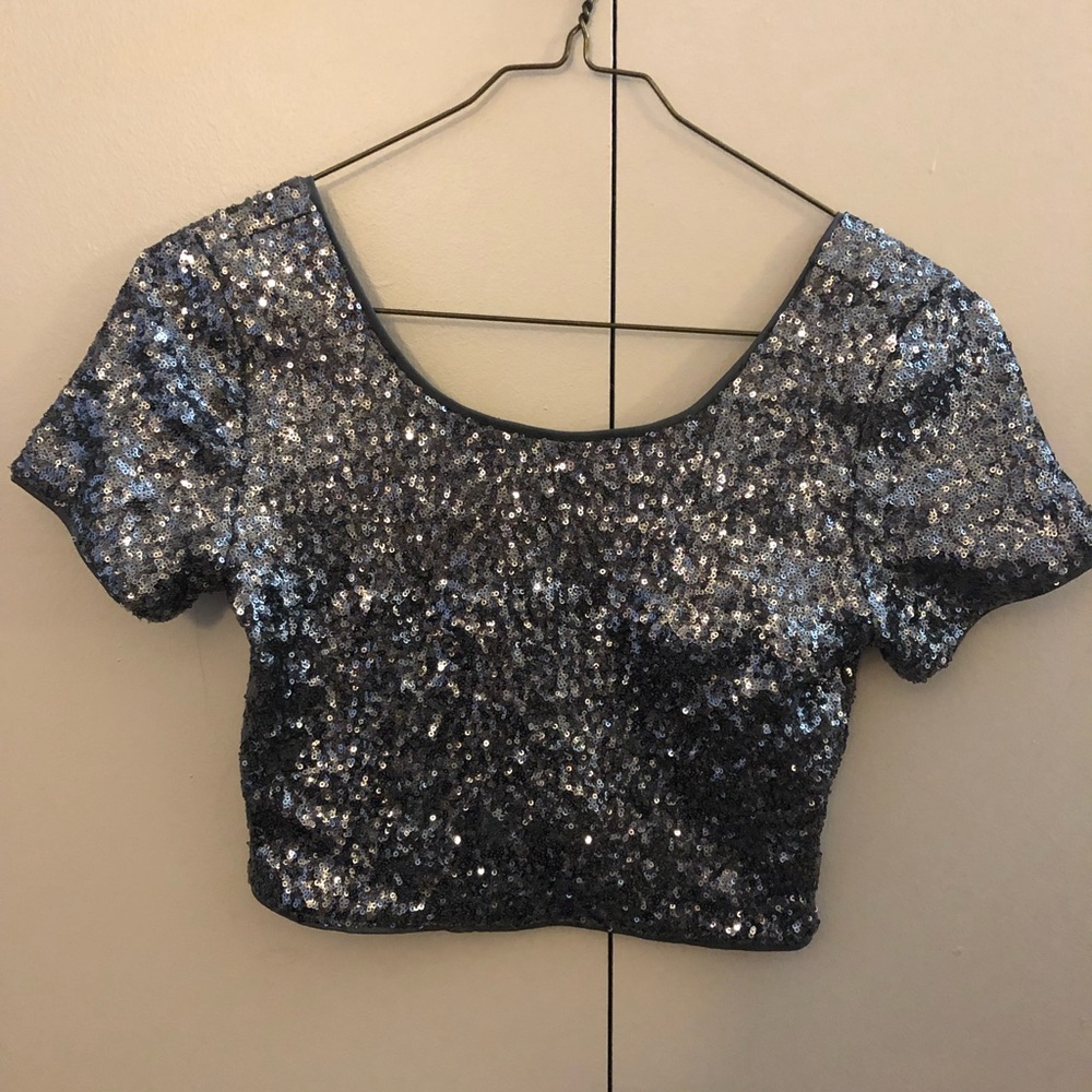 Silver sequin crop top